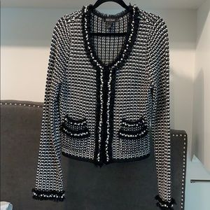 Black and White Pearl and Ruffle Cardigan